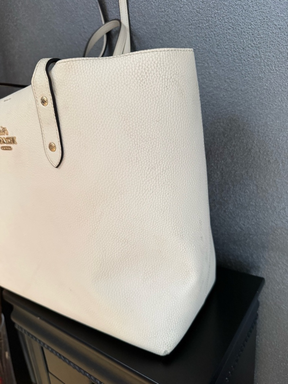 Coach Ivory Pebbled Leather Double-Handle Tote with Gold Logo - Picture 5 of 10